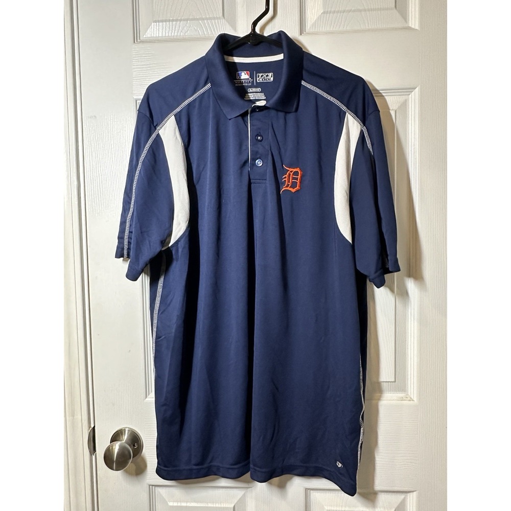 Detroit Tigers MLB TX3 Cool Men's Size XL Polo Short Sleeve Shirt Blue White